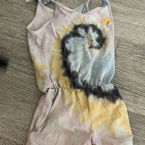 Tie-Dye Kids Romper in Pink, Yellow & Gray